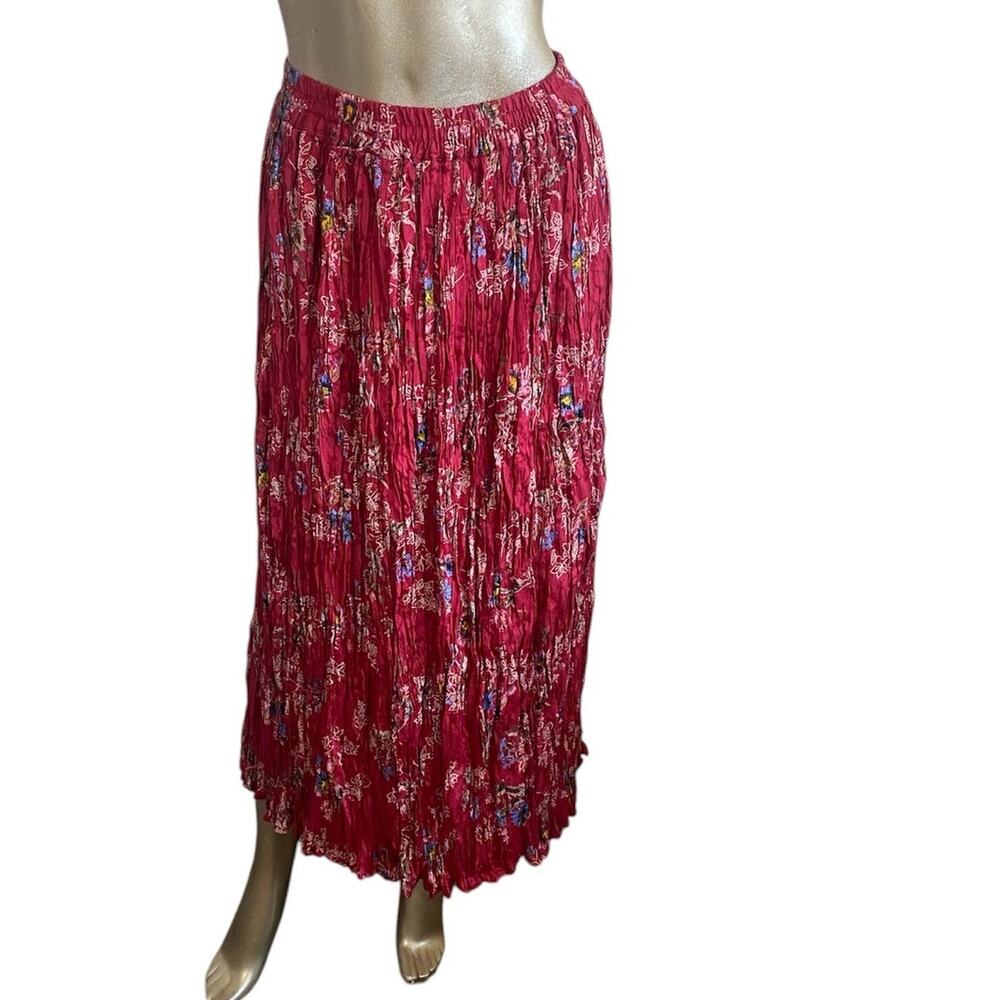 VTG 90s Requirements Red Floral Crinkle Midi Skirt M 90S Y2K Broomstick